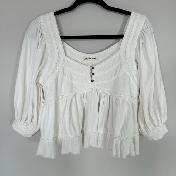 Free People We the Free ivory color peasant style balloon sleeve blouse top XS - Picture 3 of 12
